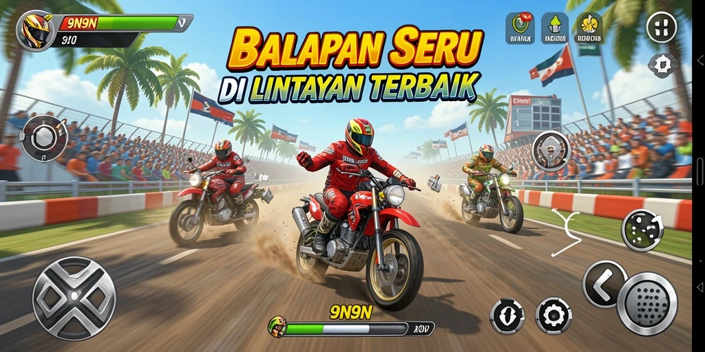 Gameplay balapan seru dengan mobil cepat dan lintasan menantang.