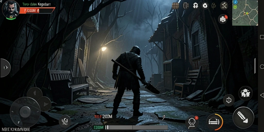 Tampilan gameplay F200M yang mencekam dan menegangkan.