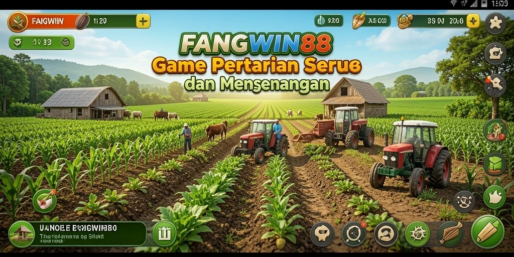 Screenshot FANGWIN88 menunjukkan gameplay seru bertani di kebun hijau.