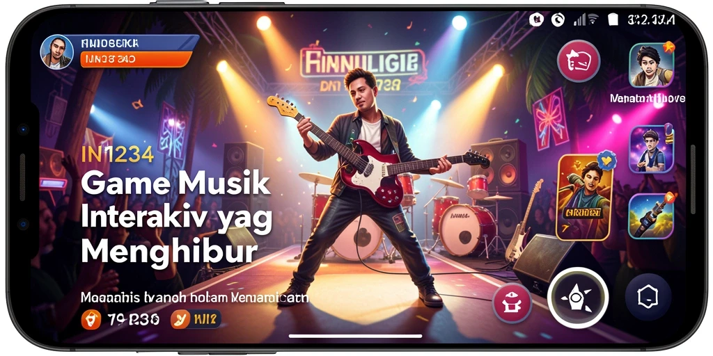 Screenshot utama IN1234 menampilkan gameplay musik yang seru.