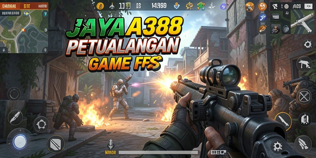 Tampilan gameplay menegangkan dari JAYA388, menampilkan aksi FPS yang seru.