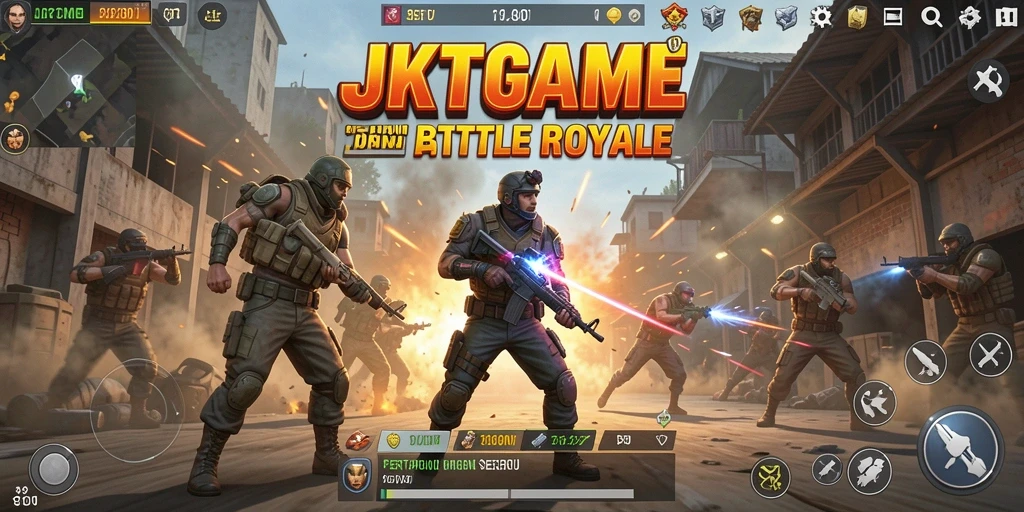 Gameplay seru JKTGAME dengan aksi Battle Royale yang mendebarkan.