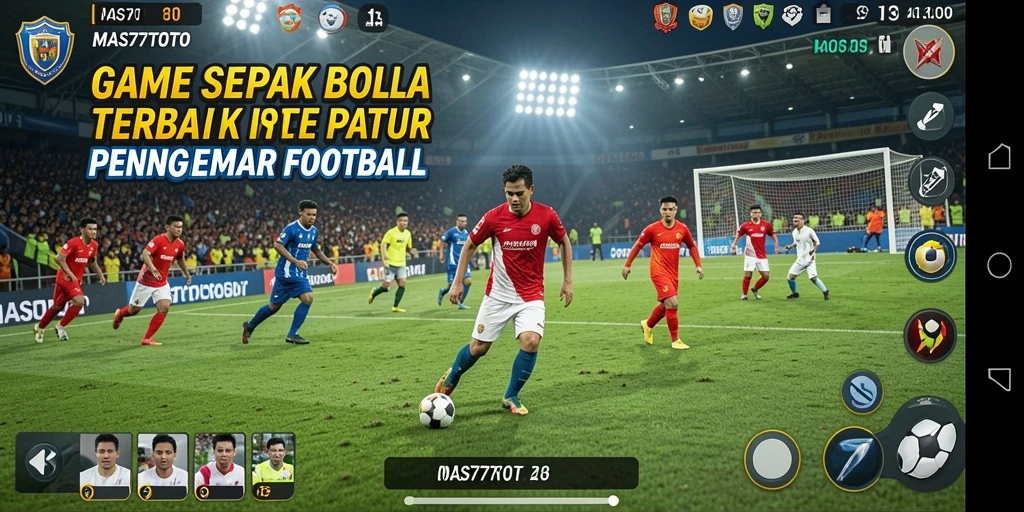 Tangkapan layar utama dari gameplay <strong>MAS77TOTO</strong> menunjukkan aksi pertandingan sepak bola yang mendebarkan.