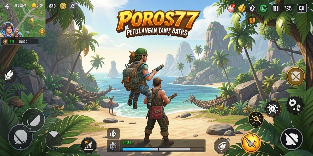Tampilan gameplay POROS77 di dunia terbuka yang luas