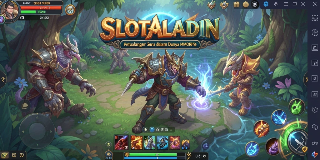 Gameplay SLOTALADIN dengan karakter dan pertempuran yang mendebarkan.