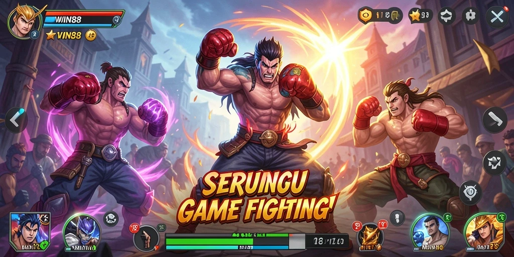 Tampilan gameplay seru dalam pertarungan karakter di WIN88.
